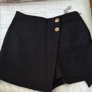 Zara Tweed Black Wrap Skort with Gold Buttons